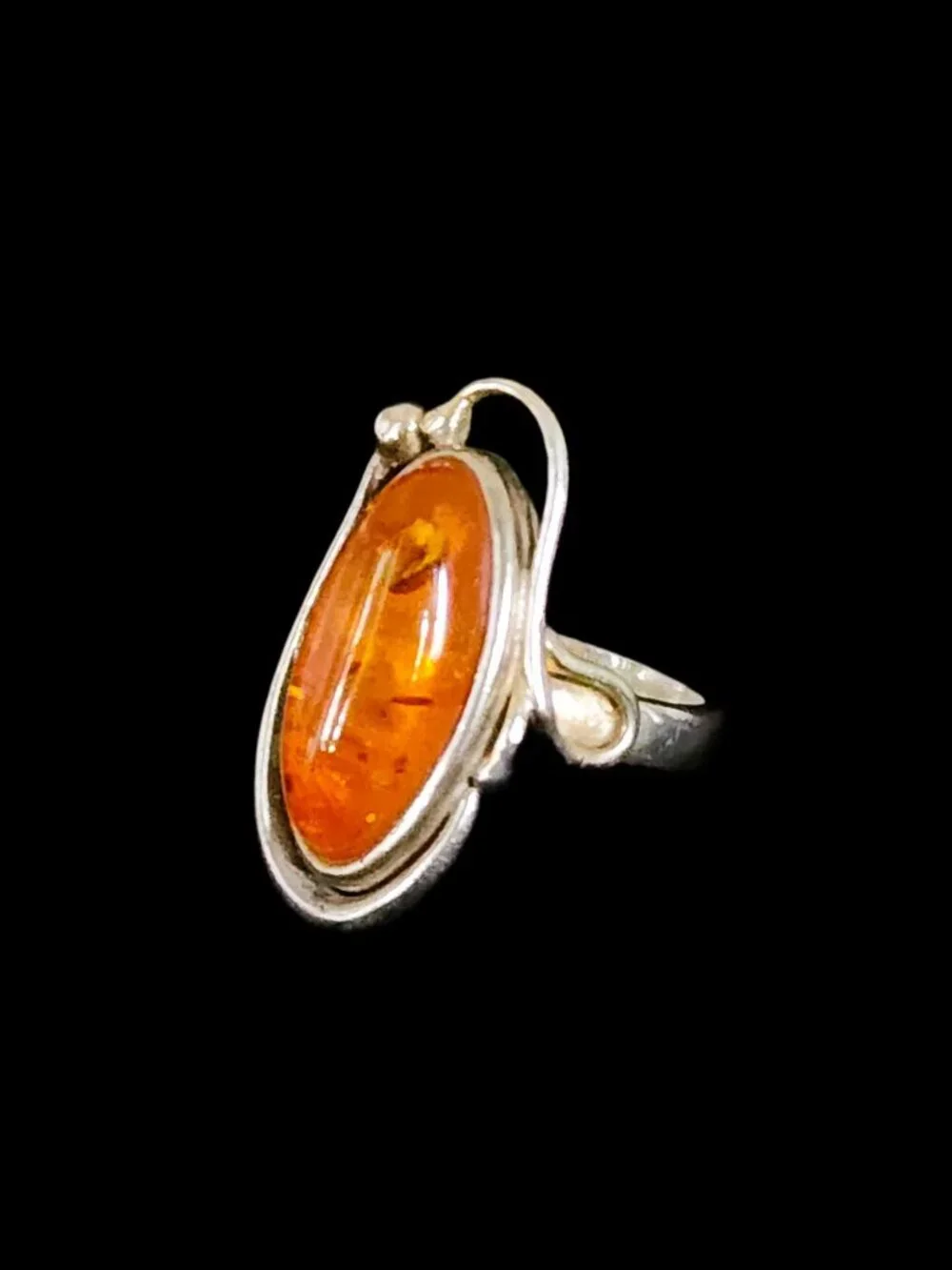 Vintage 1980s Modernist Sterling Silver Baltic Amber Statement Ring 925